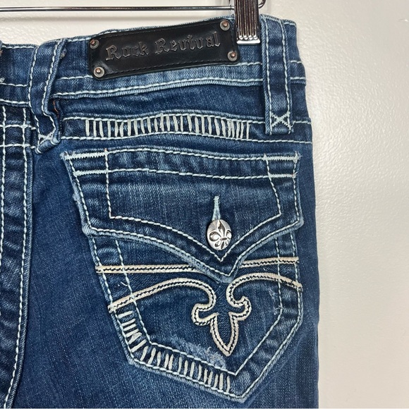 Rock Revival Jen Bootcut Jeans Size 27 Med Wash Embellished Low Rise - Picture 4 of 13
